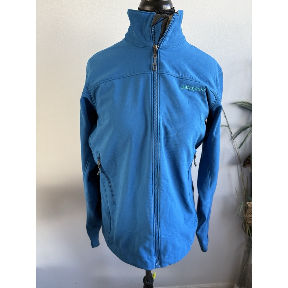 Patagonia Adze Polartec Soft Shell Glass Blue Windbloc Jacket, Men's M Flaw
